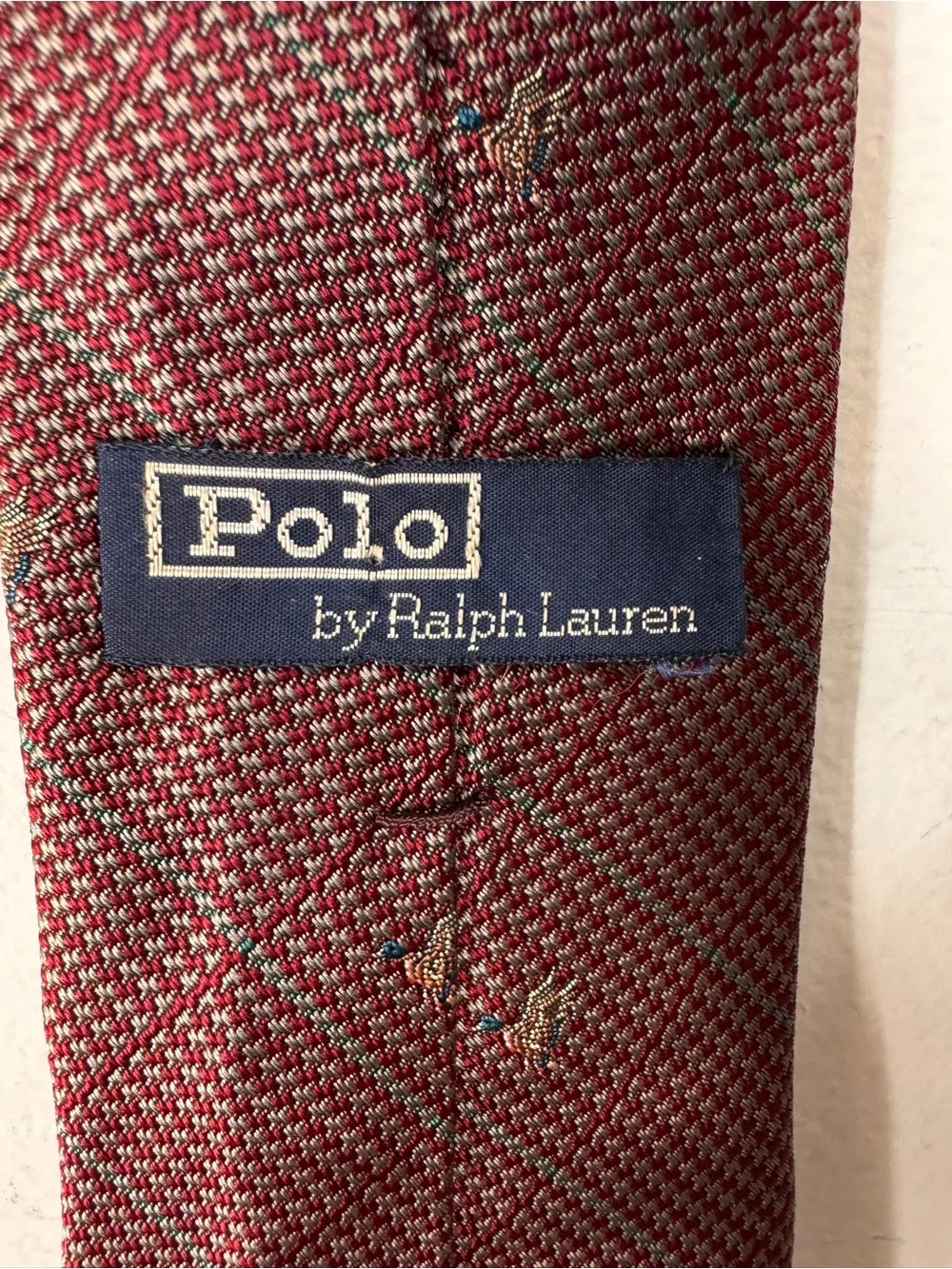Vintage Polo Ralph Lauren Houndstooth Plaid Micro Duck Motif Tie Old Money
